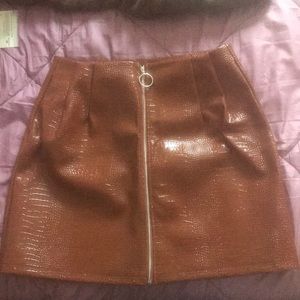 PLT brown croc effect mini skirt faux leather